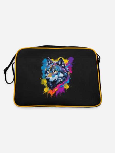 Color Explosion Wolf Portrait Artist's Vision - Retro Bag - black/gold - Back