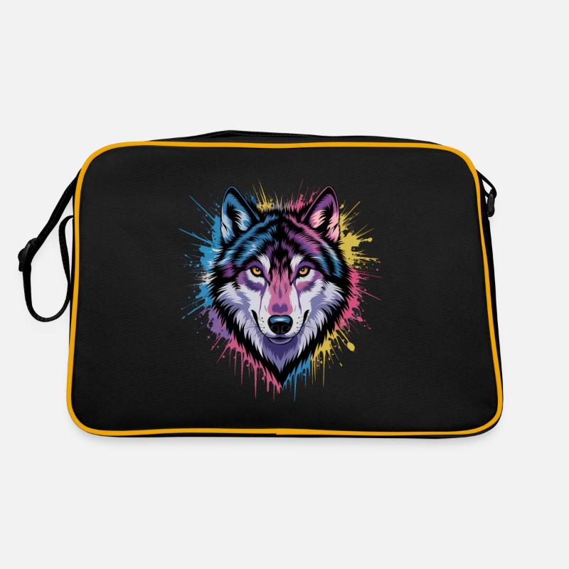 Farbenfroher Wolf Kunstwerk Retro Tasche