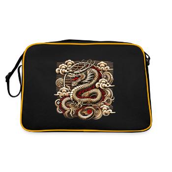 Kaiserliches Drachen Japan Retro 80s 90s Wolken - Retro Tasche - Schwarz/Gold - Hinten