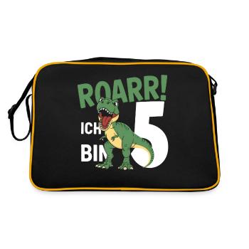 5. Geburtstag 5 Jahre Dino Dinosaurier Fan - Retro Tasche - Schwarz/Gold - Hinten