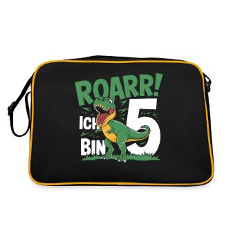 5. Geburtstag 5 Jahre Dino Dinosaurier Fan - Retro Tasche - Schwarz/Gold - Hinten