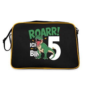 5. Geburtstag 5 Jahre Dino Dinosaurier Fan - Retro Tasche - Schwarz/Gold - Hinten