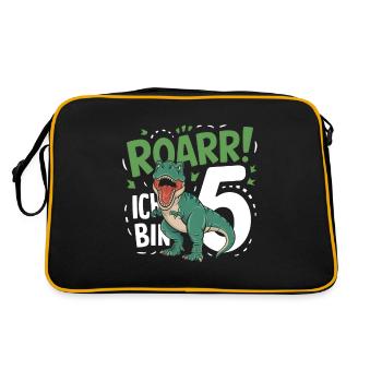5. Geburtstag 5 Jahre Dino Dinosaurier Fan - Retro Tasche - Schwarz/Gold - Hinten