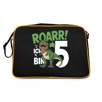 5. Geburtstag 5 Jahre Dino Dinosaurier Fan - Retro Tasche - Schwarz/Gold - Hinten