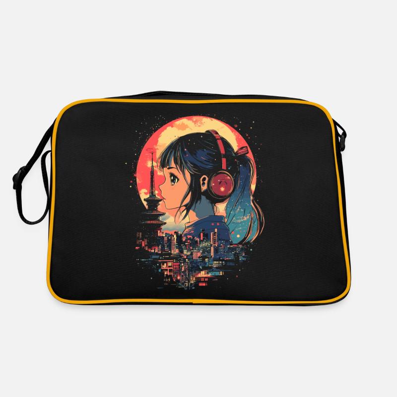Anime Mädchen Japan - Retro Tasche - Schwarz/Gold