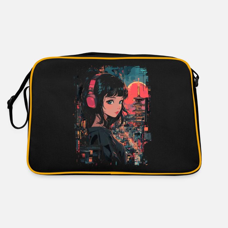 Anime Mädchen Japan - Retro Tasche - Schwarz/Gold