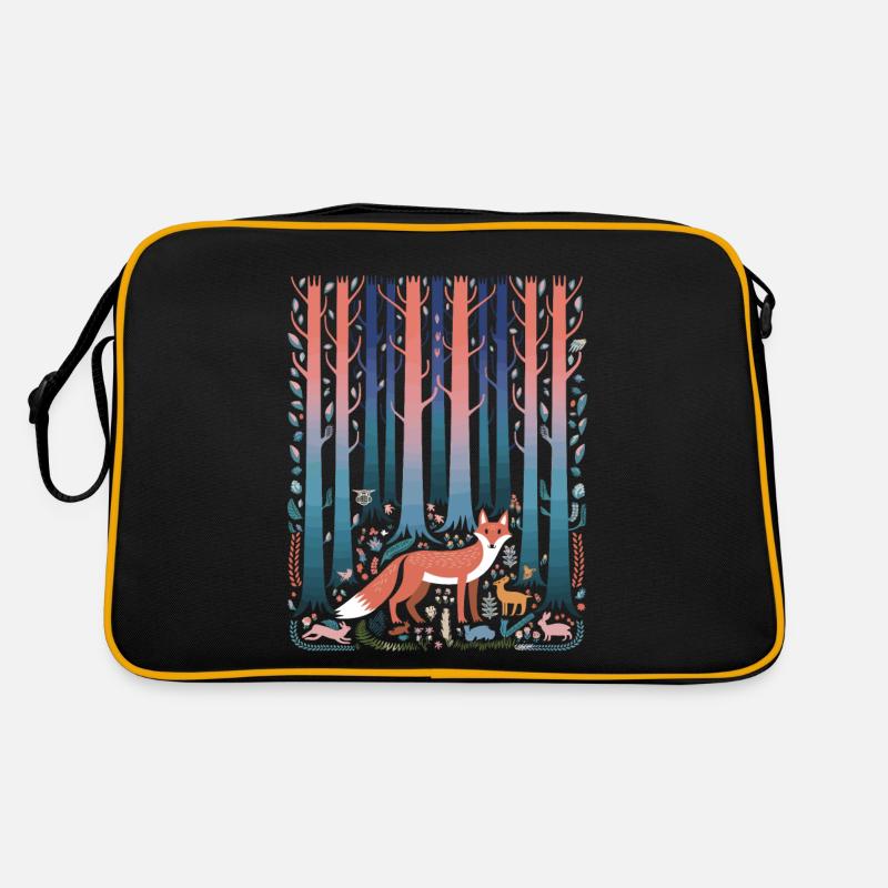 Wald Fuchs Märchenhafter Cottagecore - Retro Tasche - Schwarz/Gold