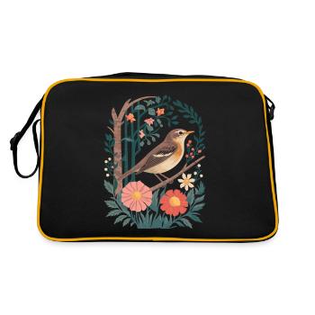 Oiseau de forêt cottagecore avec des fleurs et des brindilles - Sac Retro - noir/or - Dos