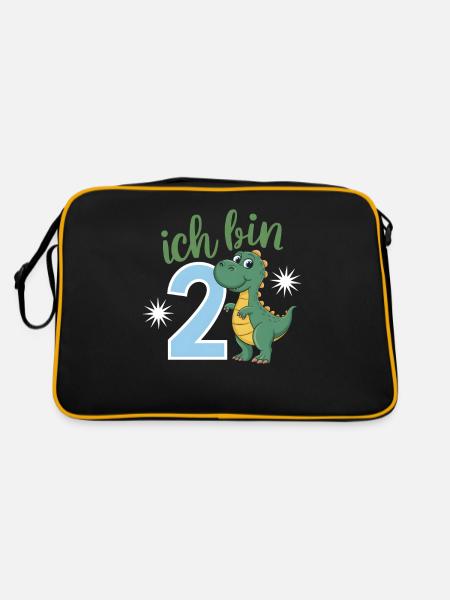 2. Geburtstag 2 Jahre Dino Dinosaurier Fan - Retro Tasche - Schwarz/Gold - Hinten