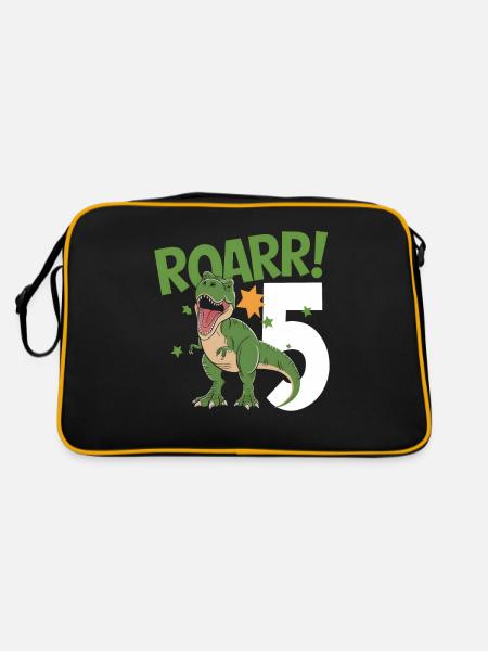 5. Geburtstag 5 Jahre Dino Dinosaurier Fan - Retro Tasche - Schwarz/Gold - Hinten