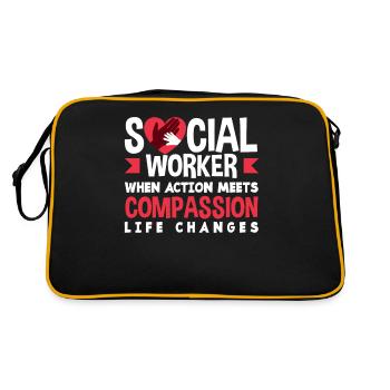 Sozialarbeiter Wenn Aktion Mit Mitgefühl Leben - Retro Tasche - Schwarz/Gold - Hinten