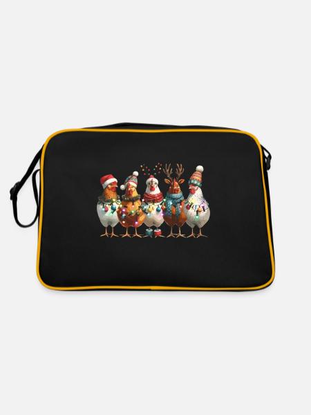 Poules de Noël avec guirlandes lumineuses et chapeaux - Sac Retro - noir/or - Dos
