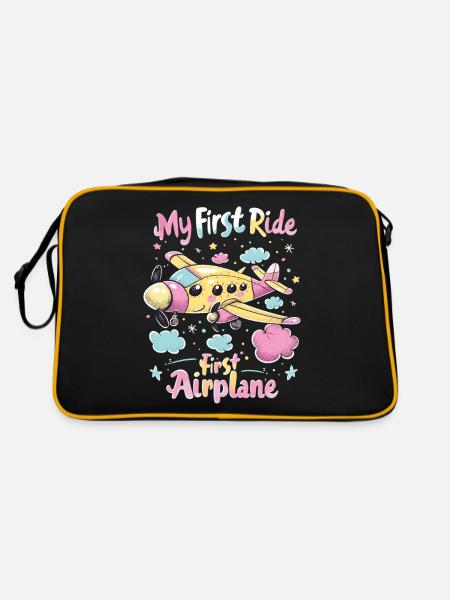 Meine Erste Flugreise Erstes Mal Fliegen - Retro Tasche - Schwarz/Gold - Hinten