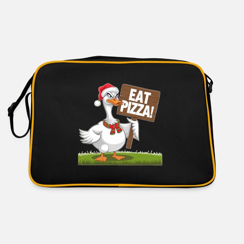 Weihnachtsgans Mit Pizza Wunsch - Retro Tasche - Schwarz/Gold