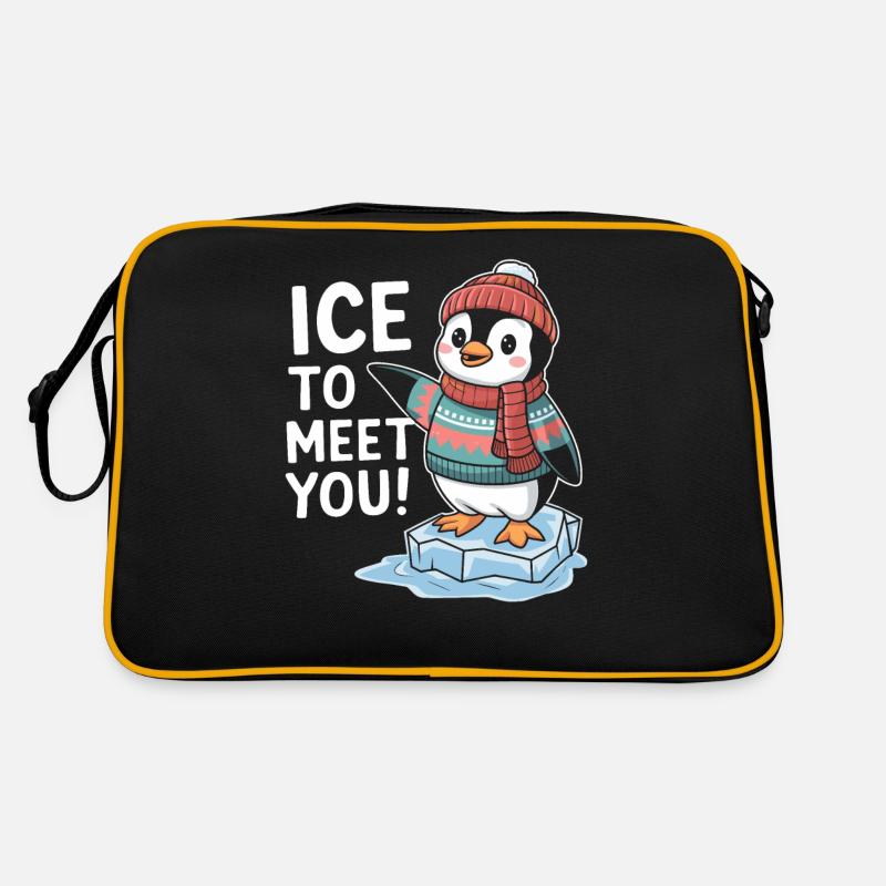 Pinguin Illustration - Retro Tasche - Schwarz/Gold