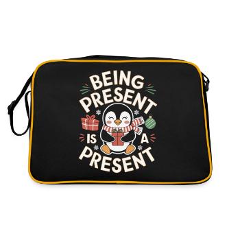 Being present is a gift penguin motif - Retro Bag - black/gold - Back