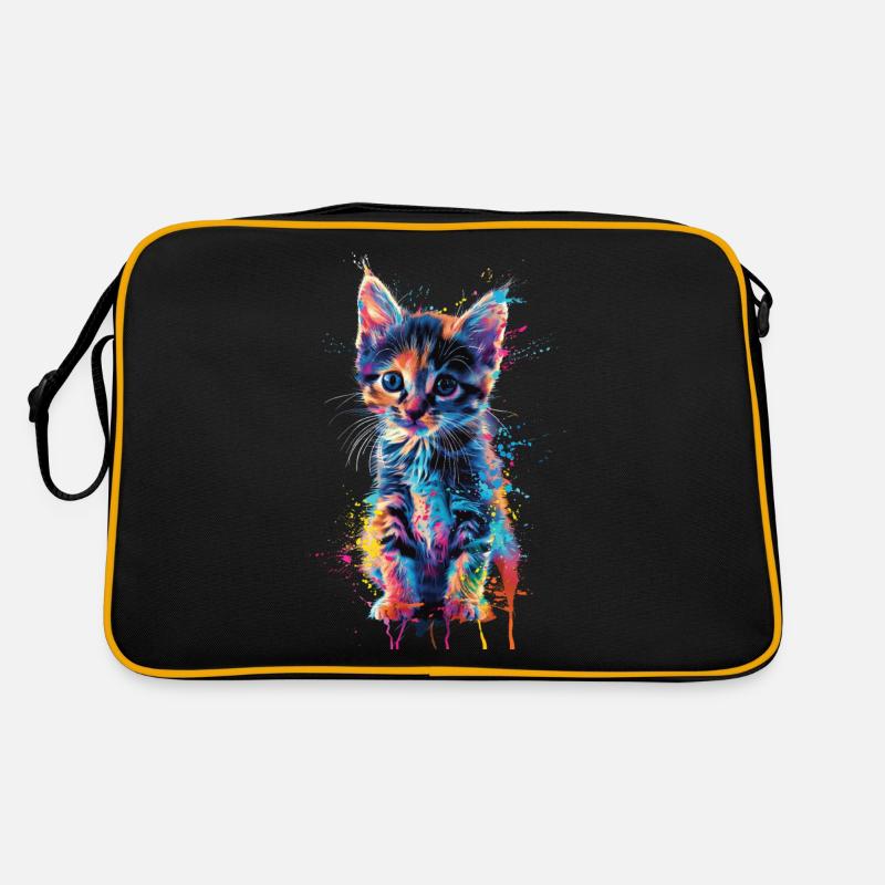 Katze - Retro Tasche - Schwarz/Gold