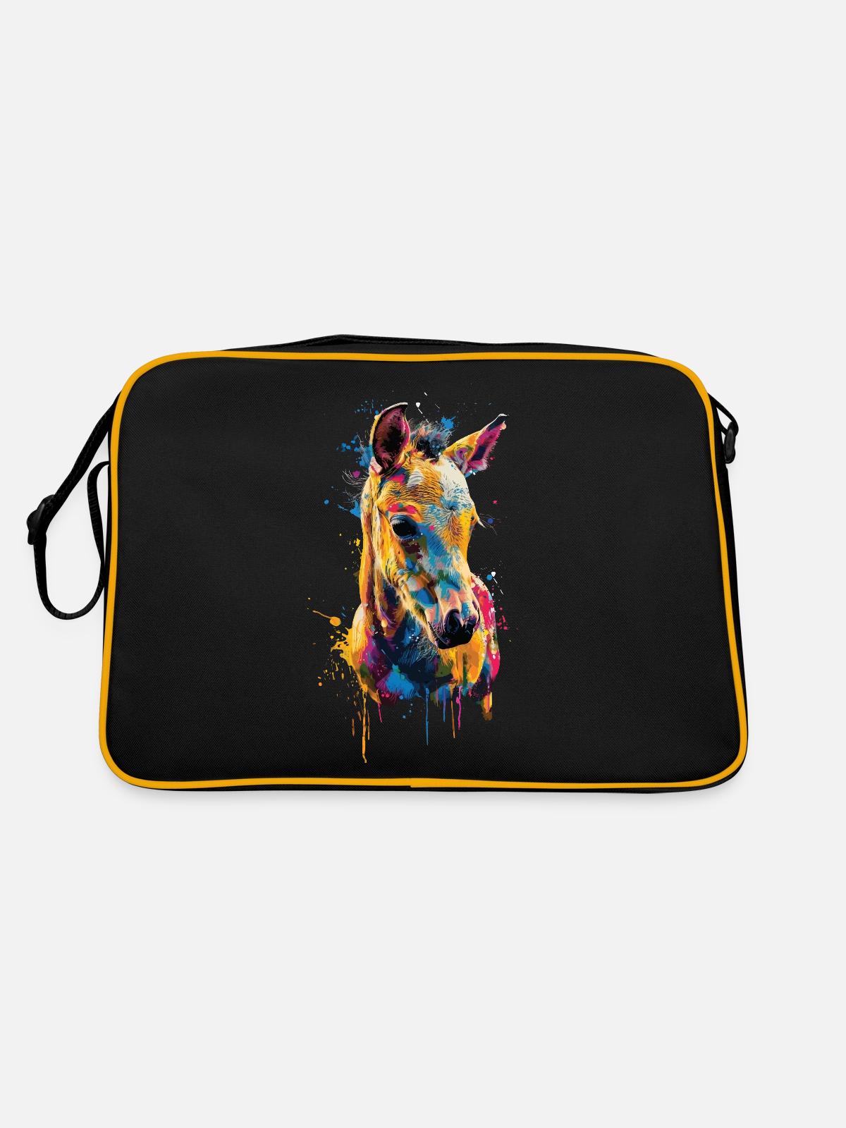 Pferd - Retro Tasche - Schwarz/Gold - Hinten