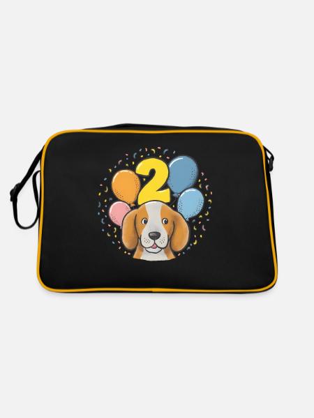 2. Geburtstag Hund Hündchen Kindergeburtstag - Retro Tasche - Schwarz/Gold - Hinten