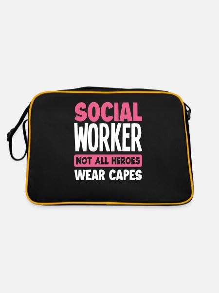 Sozialarbeiter Nicht Alle Helden Tragen Umhänge - Retro Tasche - Schwarz/Gold - Hinten