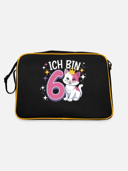 6th Birthday Cat Kitten Children's Birthday Party - Retro Bag - black/gold - Back