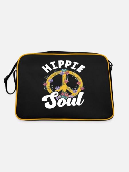 Hippie Soul Paix Symbole Fleurs - Sac Retro - noir/or - Dos