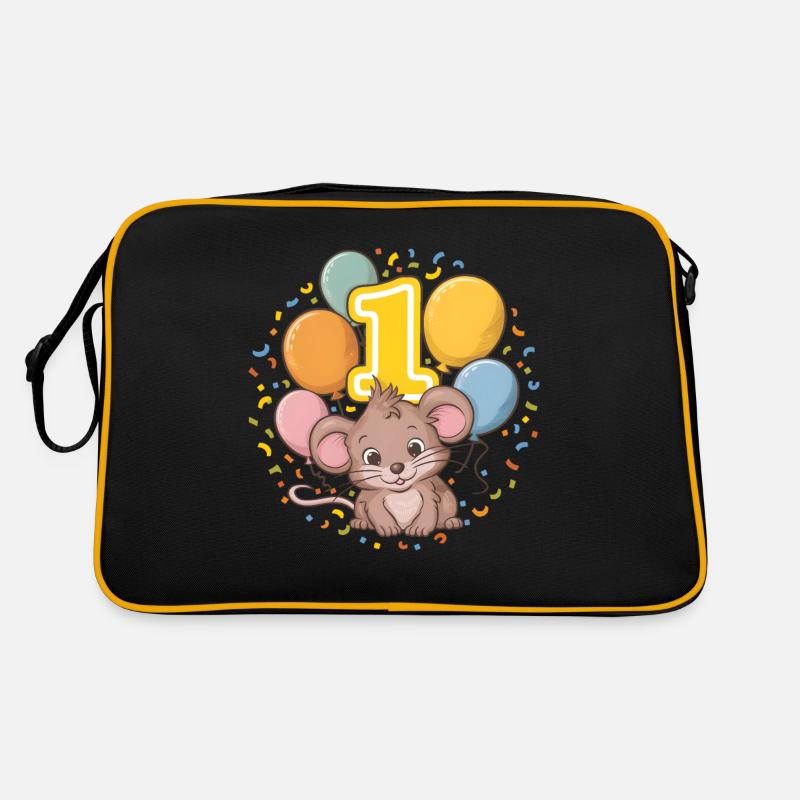 1. Geburtstag Maus Kindergeburtstag - Retro Tasche - Schwarz/Gold