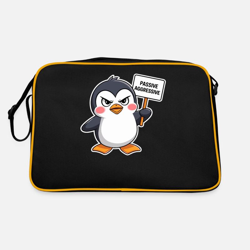 Passiver Aggressiver Pinguin Mit Schild Retro Tasche