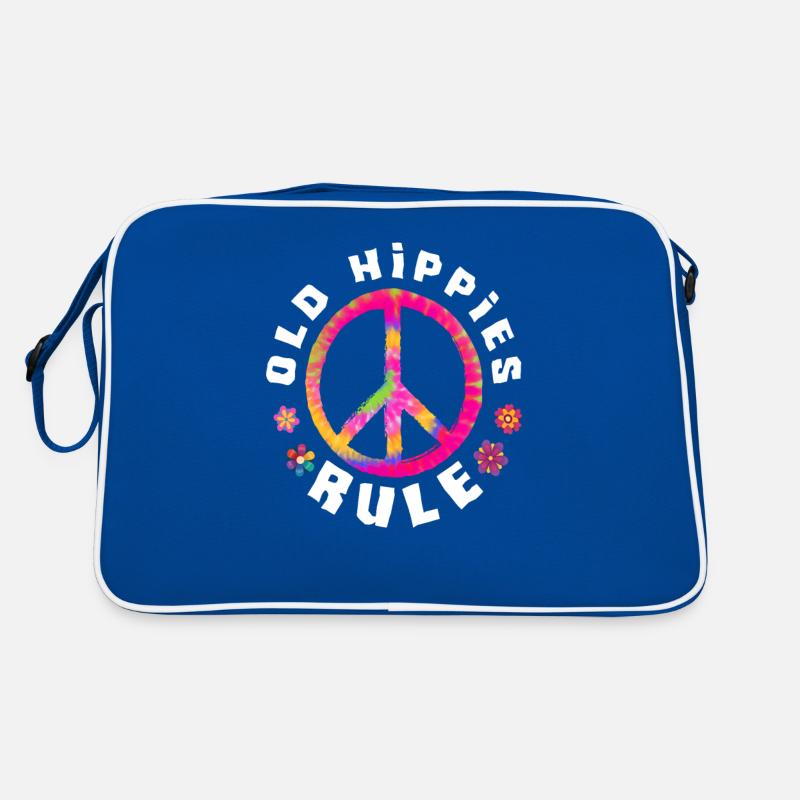 Old Hippies Rule Buntes Frieden Zeichen Retro Tasche