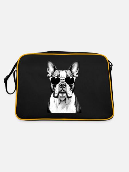 Bulldog with Sunglasses Animal Motif Art - Retro Bag - black/gold - Back