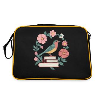 Cottagecore fleurs oiseau livre illustration - Sac Retro - noir/or - Dos
