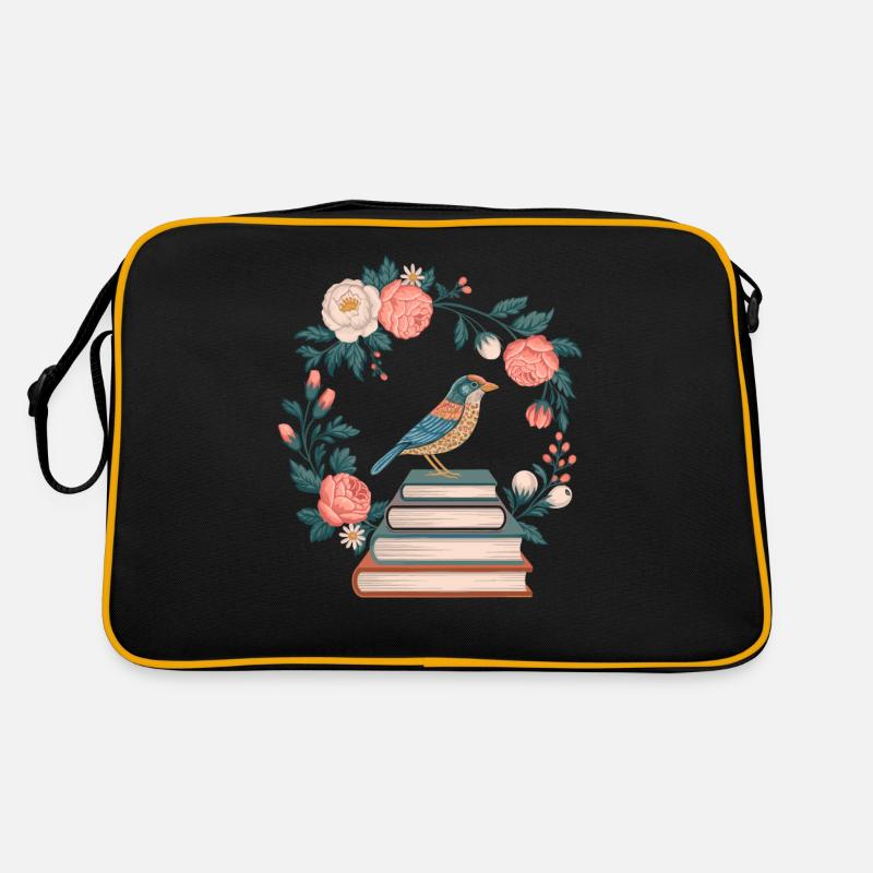 Cottagecore oiseau et fleurs pile de livres Sac Retro