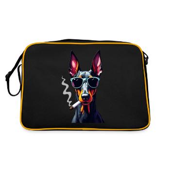 Doberman avec des lunettes de soleil motif animal fumant - Sac Retro - noir/or - Dos