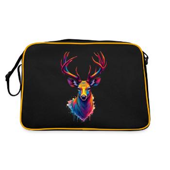 Hirsch Bunte Kunst Kunstwerk Tier Motiv Hirsch - Retro Tasche - Schwarz/Gold - Hinten