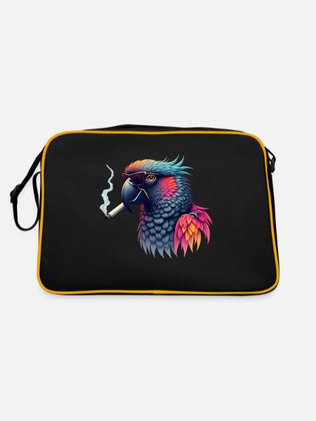 Perroquet avec des lunettes de soleil motif animal fumant - Sac Retro - noir/or - Dos