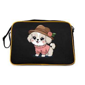 Chien mignon avec chapeau et pull - Sac Retro - noir/or - Dos
