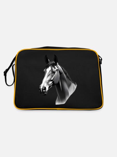 Horse Black White Outfit Animal Motif Art Horses - Retro Bag - black/gold - Back