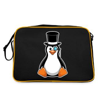 Elegant penguin with top hat and monocle - Retro Bag - black/gold - Back