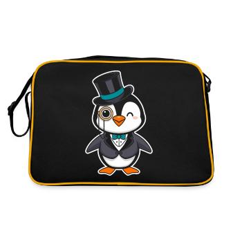 Elegant penguin with top hat and monocle - Retro Bag - black/gold - Back