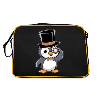 Elegant penguin with top hat and monocle - Retro Bag - black/gold - Back