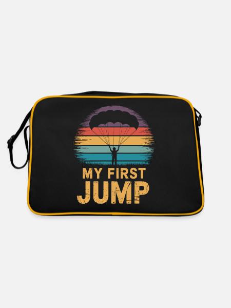 Mein Erster Sprung Fallschirmspringen Retro - Retro Tasche - Schwarz/Gold - Hinten
