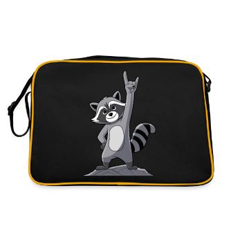 Rock On Raccoon With Cool Gestures - Retro Bag - black/gold - Back