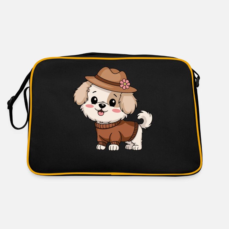Niedlicher Hund mit Hut und Pullover Retro Tasche