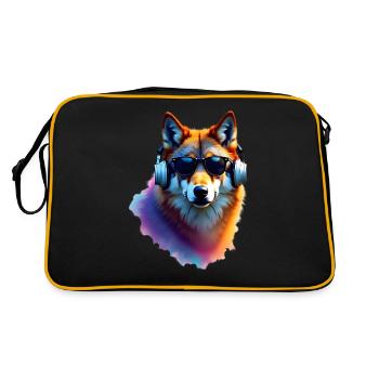 loup art oeuvre aquarelle forêt loup - Sac Retro - noir/or - Dos