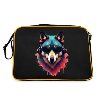 loup art oeuvre aquarelle forêt loup - Sac Retro - noir/or - Dos