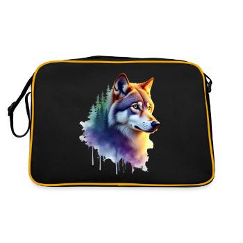 loup art oeuvre aquarelle forêt loup - Sac Retro - noir/or - Dos