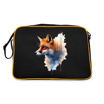 Fuchs Kunst Kunstwerk Wasserfarbe Wald Fuchs - Retro Tasche - Schwarz/Gold - Hinten