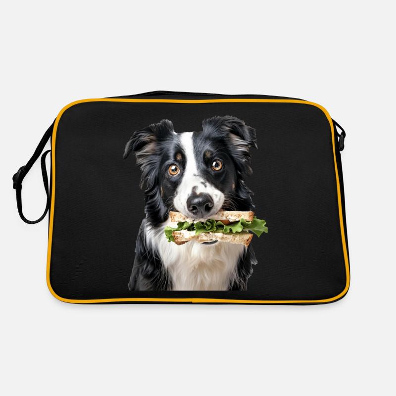 Border Collie - Retro Tasche - Schwarz/Gold