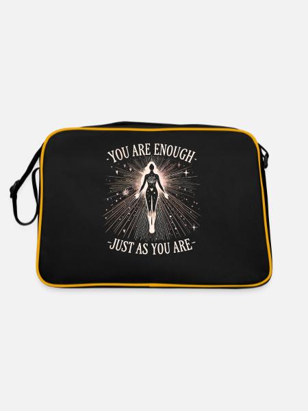 Du bist genug, so wie du bist - Retro Tasche - Schwarz/Gold - Hinten