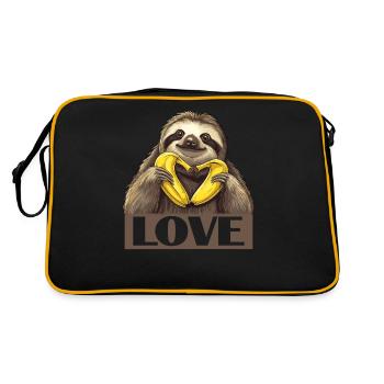 lustiges niedliches Faultier mit Bananenherz Love - Retro Tasche - Schwarz/Gold - Hinten